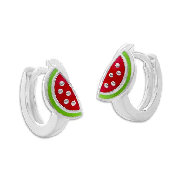 Klapp-Creolen mit Wassermelonen 925 Silber Ohrringe Kinder Melone