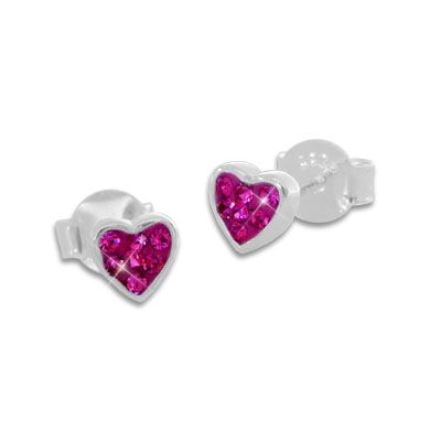 Kinder Strass Ohrstecker Herz fuchsia pink 925 Silber Mädchen Ohrringe