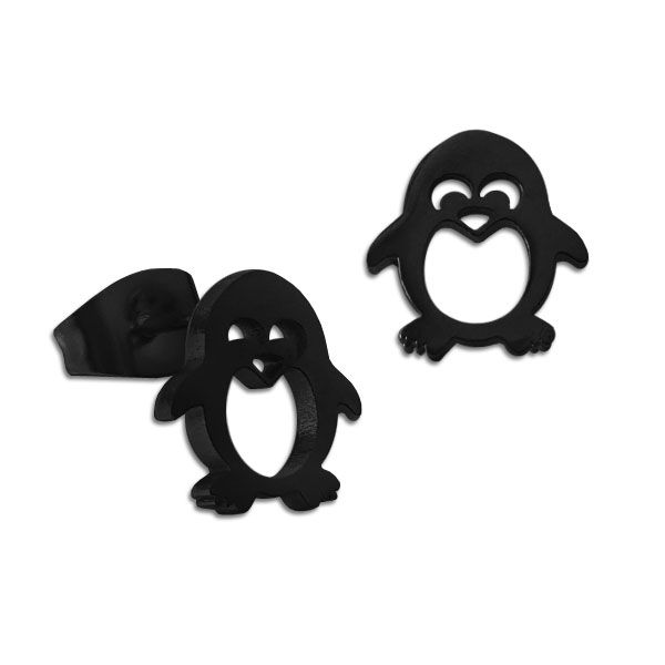 Edelstahl Ohrringe Ohrstecker Pinguin schwarz Schmuck mit Pinguinen