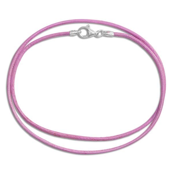 Lederband rosa 38 cm mit 925 Silber Verschluss Mädchen Band aus Leder