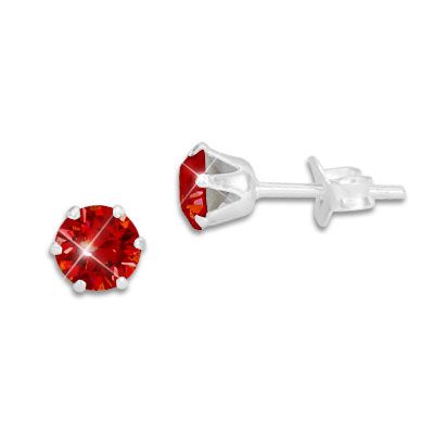 Kristall Ohrstecker rot rund 5 mm 925 Silber Ohrringe Mädchen Damen 