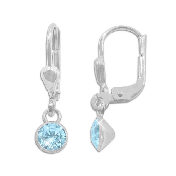 Kinder Strass Ohrringe rund aquamarin blau 925 Silber Mädchenschmuck