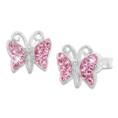 Ohrstecker Schmetterling mit rosa Strass 925 Silber Steinen