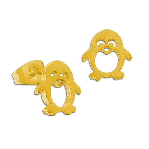 Edelstahl Ohrringe Ohrstecker Pinguin goldfarben Schmuck