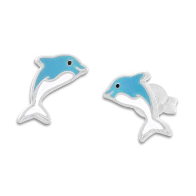 Blau weiße Delfin Kinder für Ohrstecker Silber 925