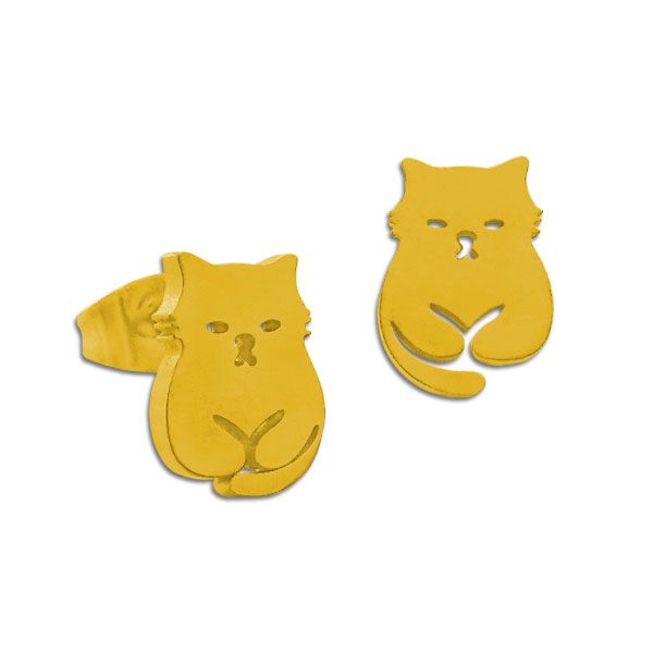 Ohrringe mit Katzen Edelstahl Ohrstecker Katze goldfarben