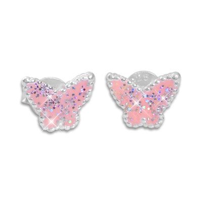 Ohrstecker für Kinder Schmetterlinge 925 Glitzer Silber mit rosa