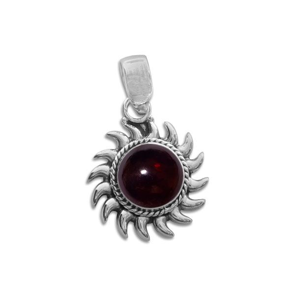 Granat Anhänger Sonne 925 Silber Silberanhänger Granatschmuck rot