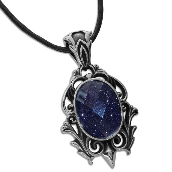 Kette mit Edelstahl Anhänger Galaxy mit blau glitzerndem Stein