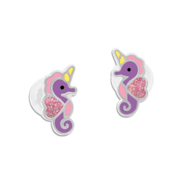 Ohrstecker Seepferdchen Einhorn mit Glitzer rosa pink lila 925 Silber