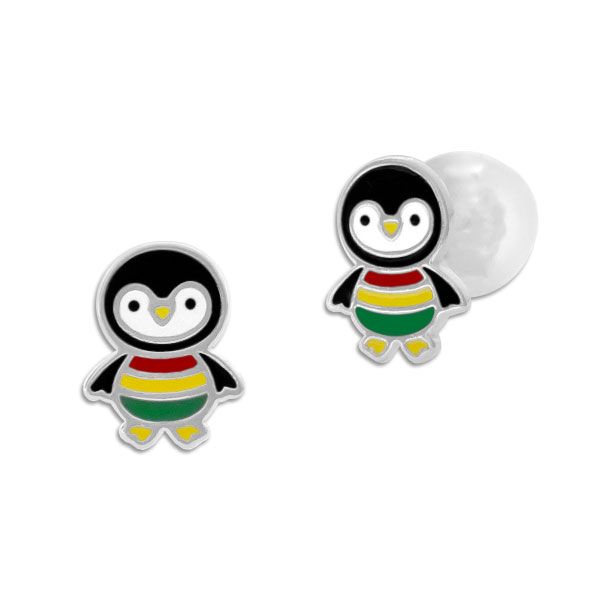 Kinder Ohrringe Pinguin mit Ringelpulli 925 Silber Ohrstecker Pinguine