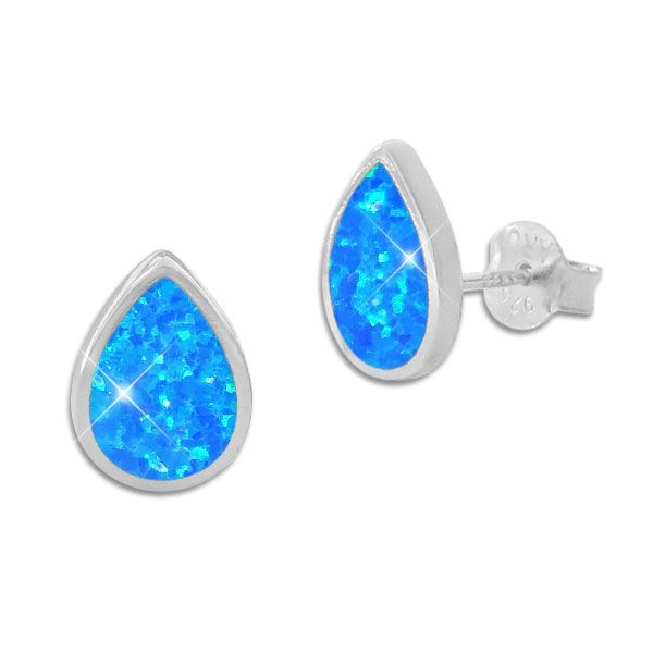 Blauer Opal Ohrstecker Tropfen groß 925 Silber Opalschmuck bestellen